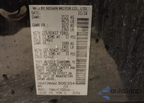 2016 Nissan Rogue S/Sl/Sv from USA, damaged, VIN 5N1AT2MV6GC800304